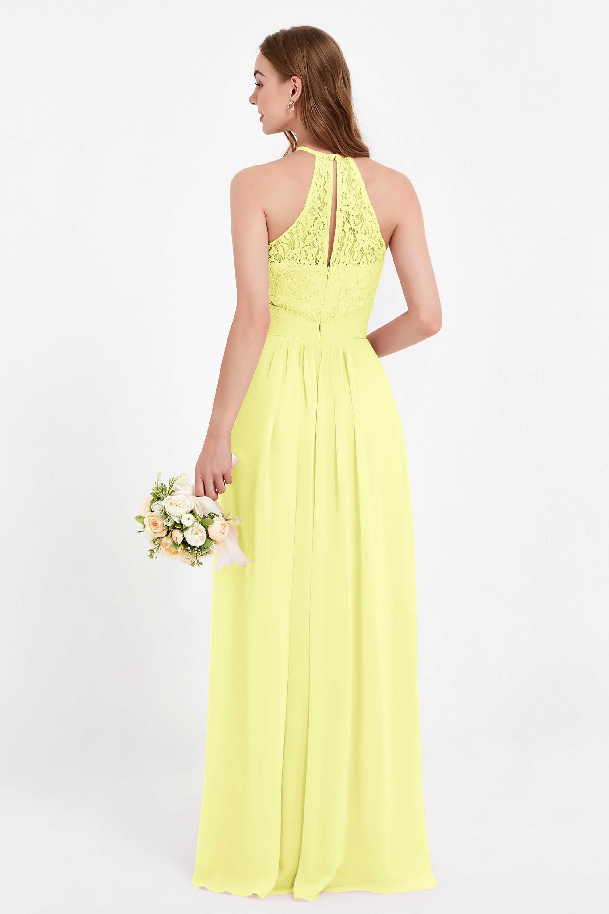 Halter Chiffon Lace Bridesmaid Dress Pleated Ruched Formal Evening Prom Dresses Gowns