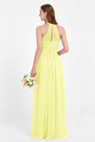 Halter Chiffon Lace Bridesmaid Dress Pleated Ruched Formal Evening Prom Dresses Gowns