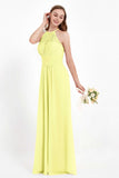 Halter Chiffon Lace Bridesmaid Dress Pleated Ruched Formal Evening Prom Dresses Gowns