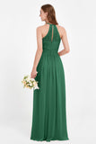 Halter Chiffon Lace Bridesmaid Dress Pleated Ruched Formal Evening Prom Dresses Gowns