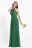 Halter Chiffon Lace Bridesmaid Dress Pleated Ruched Formal Evening Prom Dresses Gowns