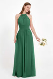 Halter Chiffon Lace Bridesmaid Dress Pleated Ruched Formal Evening Prom Dresses Gowns