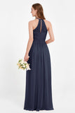 Halter Chiffon Lace Bridesmaid Dress Pleated Ruched Formal Evening Prom Dresses Gowns