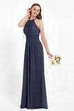 Halter Chiffon Lace Bridesmaid Dress Pleated Ruched Formal Evening Prom Dresses Gowns