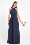 Halter Chiffon Lace Bridesmaid Dress Pleated Ruched Formal Evening Prom Dresses Gowns