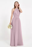 Halter Chiffon Lace Bridesmaid Dress Pleated Ruched Formal Evening Prom Dresses Gowns