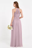 Halter Chiffon Lace Bridesmaid Dress Pleated Ruched Formal Evening Prom Dresses Gowns
