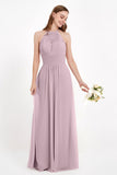 Halter Chiffon Lace Bridesmaid Dress Pleated Ruched Formal Evening Prom Dresses Gowns