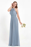 Halter Chiffon Lace Bridesmaid Dress Pleated Ruched Formal Evening Prom Dresses Gowns