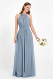 Halter Chiffon Lace Bridesmaid Dress Pleated Ruched Formal Evening Prom Dresses Gowns