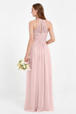 Halter Chiffon Lace Bridesmaid Dress Pleated Ruched Formal Evening Prom Dresses Gowns