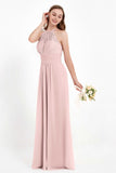 Halter Chiffon Lace Bridesmaid Dress Pleated Ruched Formal Evening Prom Dresses Gowns