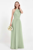 Halter Chiffon Lace Bridesmaid Dress Pleated Ruched Formal Evening Prom Dresses Gowns