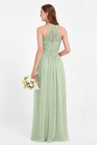 Halter Chiffon Lace Bridesmaid Dress Pleated Ruched Formal Evening Prom Dresses Gowns