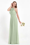 Halter Chiffon Lace Bridesmaid Dress Pleated Ruched Formal Evening Prom Dresses Gowns