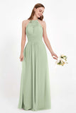 Halter Chiffon Lace Bridesmaid Dress Pleated Ruched Formal Evening Prom Dresses Gowns