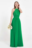 Halter Chiffon Lace Bridesmaid Dress Pleated Ruched Formal Evening Prom Dresses Gowns