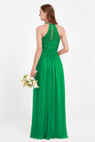 Halter Chiffon Lace Bridesmaid Dress Pleated Ruched Formal Evening Prom Dresses Gowns