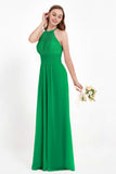 Halter Chiffon Lace Bridesmaid Dress Pleated Ruched Formal Evening Prom Dresses Gowns