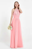 Halter Chiffon Lace Bridesmaid Dress Pleated Ruched Formal Evening Prom Dresses Gowns