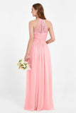 Halter Chiffon Lace Bridesmaid Dress Pleated Ruched Formal Evening Prom Dresses Gowns