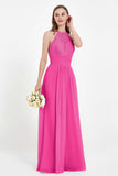 Halter Chiffon Lace Bridesmaid Dress Pleated Ruched Formal Evening Prom Dresses Gowns