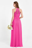 Halter Chiffon Lace Bridesmaid Dress Pleated Ruched Formal Evening Prom Dresses Gowns