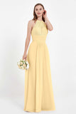Halter Chiffon Lace Bridesmaid Dress Pleated Ruched Formal Evening Prom Dresses Gowns