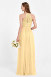Halter Chiffon Lace Bridesmaid Dress Pleated Ruched Formal Evening Prom Dresses Gowns