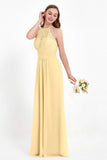 Halter Chiffon Lace Bridesmaid Dress Pleated Ruched Formal Evening Prom Dresses Gowns