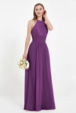 Halter Chiffon Lace Bridesmaid Dress Pleated Ruched Formal Evening Prom Dresses Gowns