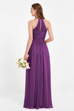 Halter Chiffon Lace Bridesmaid Dress Pleated Ruched Formal Evening Prom Dresses Gowns