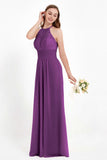 Halter Chiffon Lace Bridesmaid Dress Pleated Ruched Formal Evening Prom Dresses Gowns