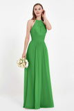 Halter Chiffon Lace Bridesmaid Dress Pleated Ruched Formal Evening Prom Dresses Gowns