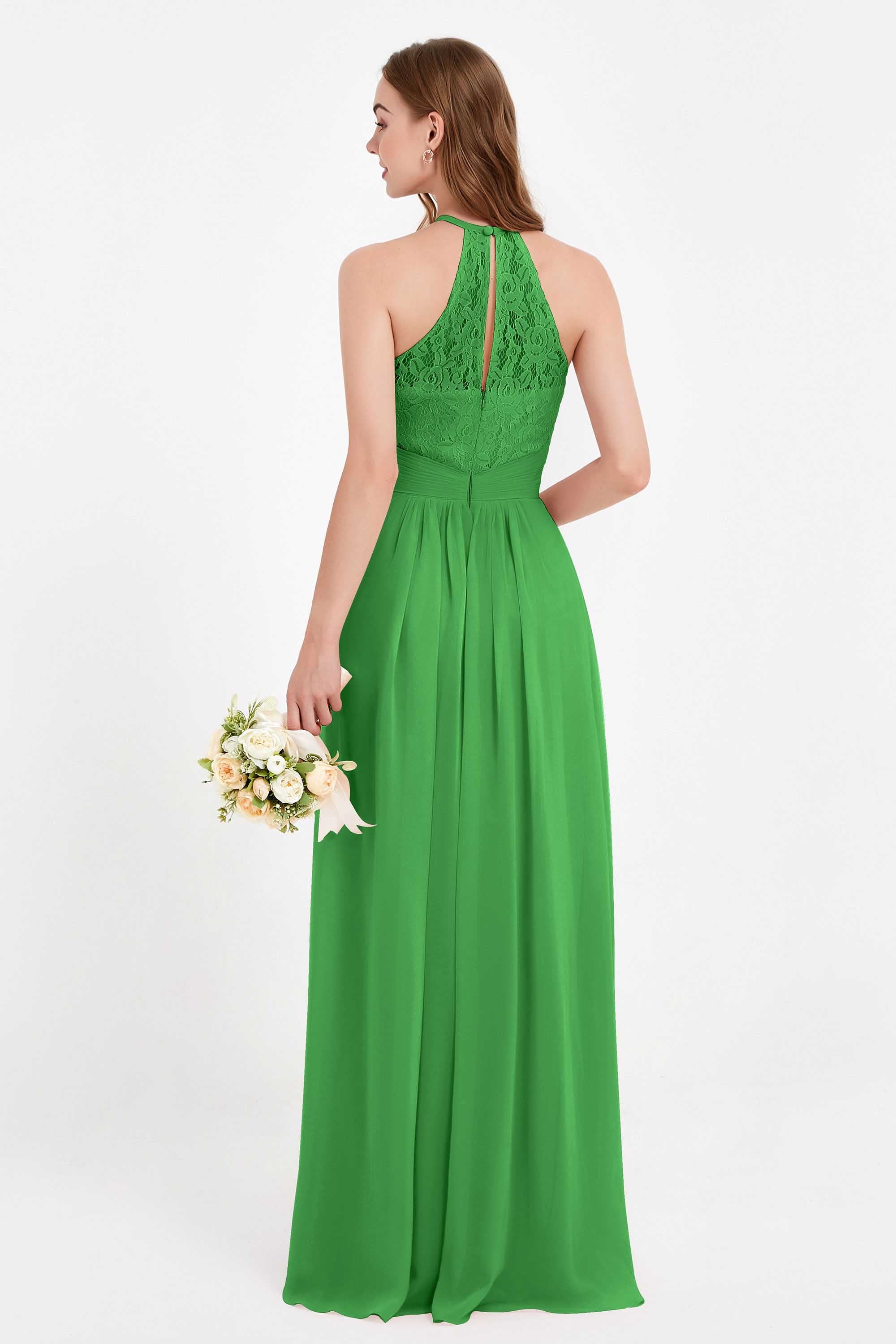 Halter Chiffon Lace Bridesmaid Dress Pleated Ruched Formal Evening Prom Dresses Gowns