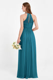 Halter Chiffon Lace Bridesmaid Dress Pleated Ruched Formal Evening Prom Dresses Gowns