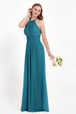 Halter Chiffon Lace Bridesmaid Dress Pleated Ruched Formal Evening Prom Dresses Gowns