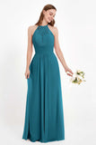 Halter Chiffon Lace Bridesmaid Dress Pleated Ruched Formal Evening Prom Dresses Gowns