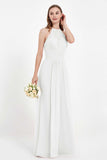 Halter Chiffon Lace Bridesmaid Dress Pleated Ruched Formal Evening Prom Dresses Gowns