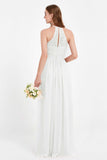 Halter Chiffon Lace Bridesmaid Dress Pleated Ruched Formal Evening Prom Dresses Gowns