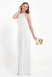 Halter Chiffon Lace Bridesmaid Dress Pleated Ruched Formal Evening Prom Dresses Gowns