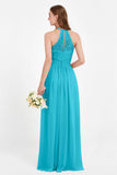 Halter Chiffon Lace Bridesmaid Dress Pleated Ruched Formal Evening Prom Dresses Gowns