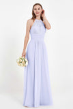 Halter Chiffon Lace Bridesmaid Dress Pleated Ruched Formal Evening Prom Dresses Gowns