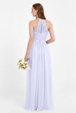 Halter Chiffon Lace Bridesmaid Dress Pleated Ruched Formal Evening Prom Dresses Gowns