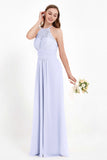 Halter Chiffon Lace Bridesmaid Dress Pleated Ruched Formal Evening Prom Dresses Gowns