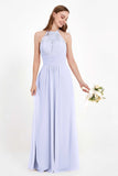 Halter Chiffon Lace Bridesmaid Dress Pleated Ruched Formal Evening Prom Dresses Gowns