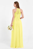 Halter Chiffon Lace Bridesmaid Dress Pleated Ruched Formal Evening Prom Dresses Gowns