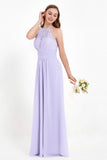 Halter Chiffon Lace Bridesmaid Dress Pleated Ruched Formal Evening Prom Dresses Gowns