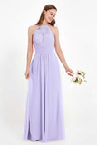 Halter Chiffon Lace Bridesmaid Dress Pleated Ruched Formal Evening Prom Dresses Gowns