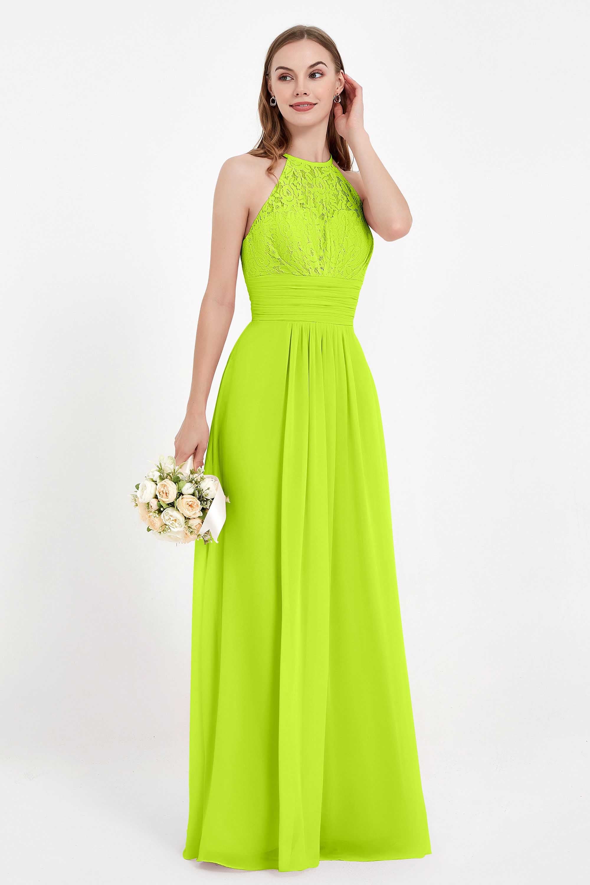 Halter Chiffon Lace Bridesmaid Dress Pleated Ruched Formal Evening Prom Dresses Gowns